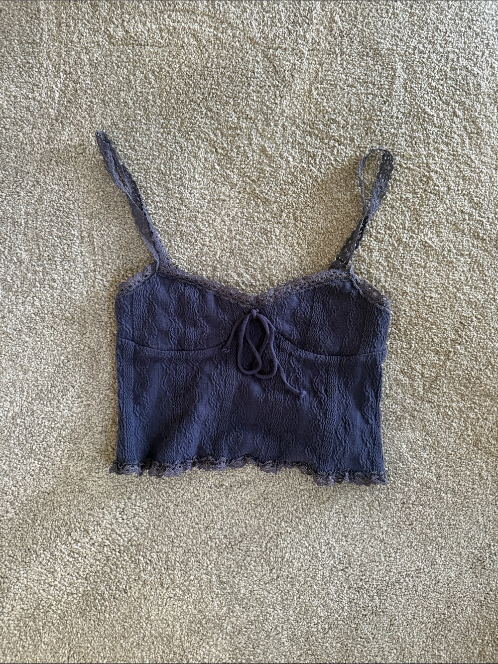 Navy Lace-Trim Knit Top